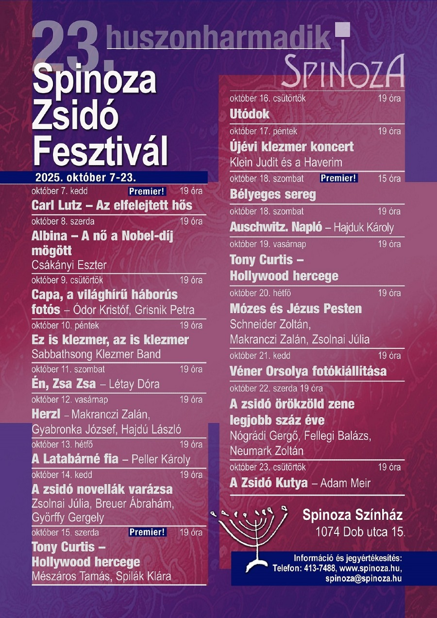 Íme a 23. Spinoza Zsidó Fesztivál programja